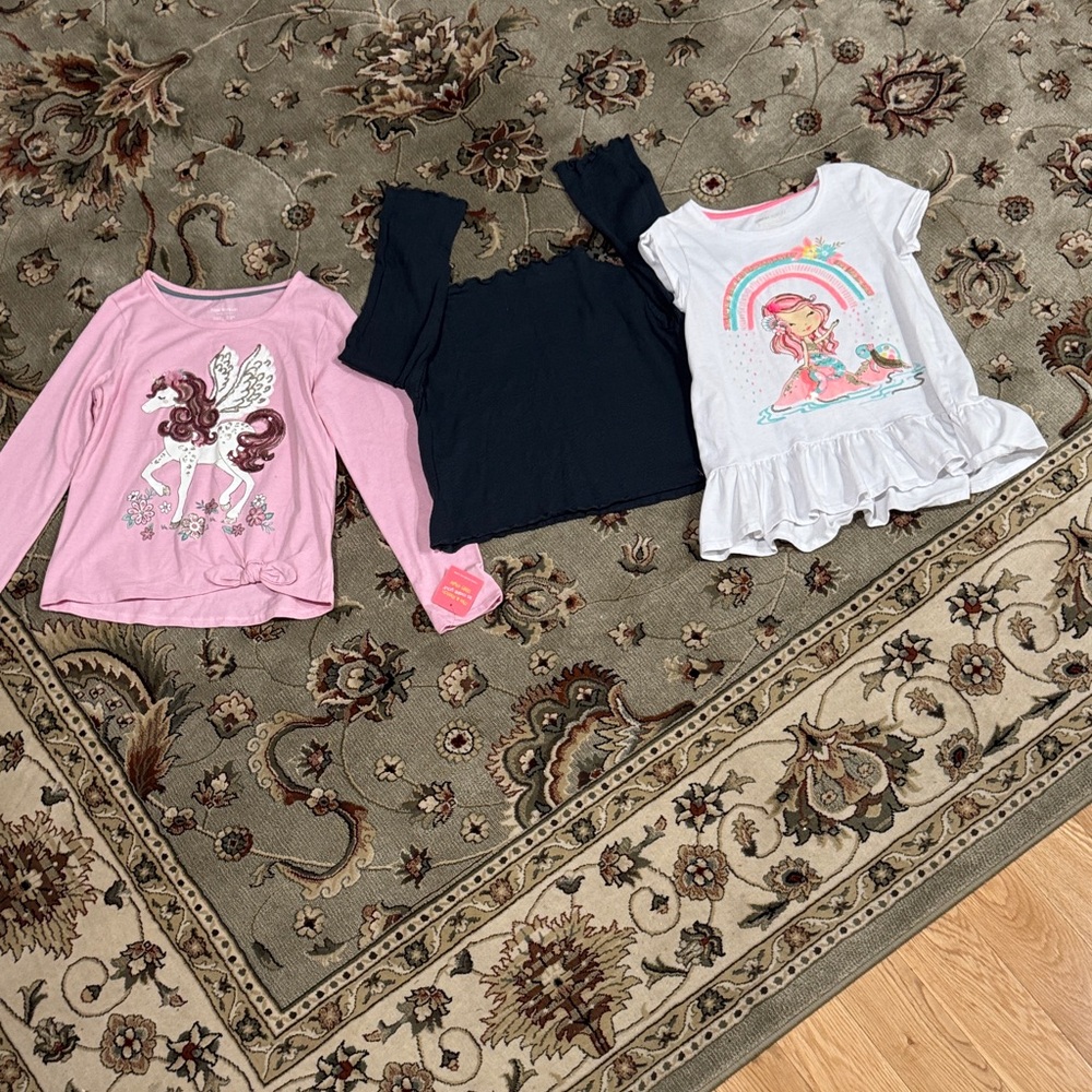 Girls Unicorn & Rainbow Tops Bundle - Pink, Black, White size 8